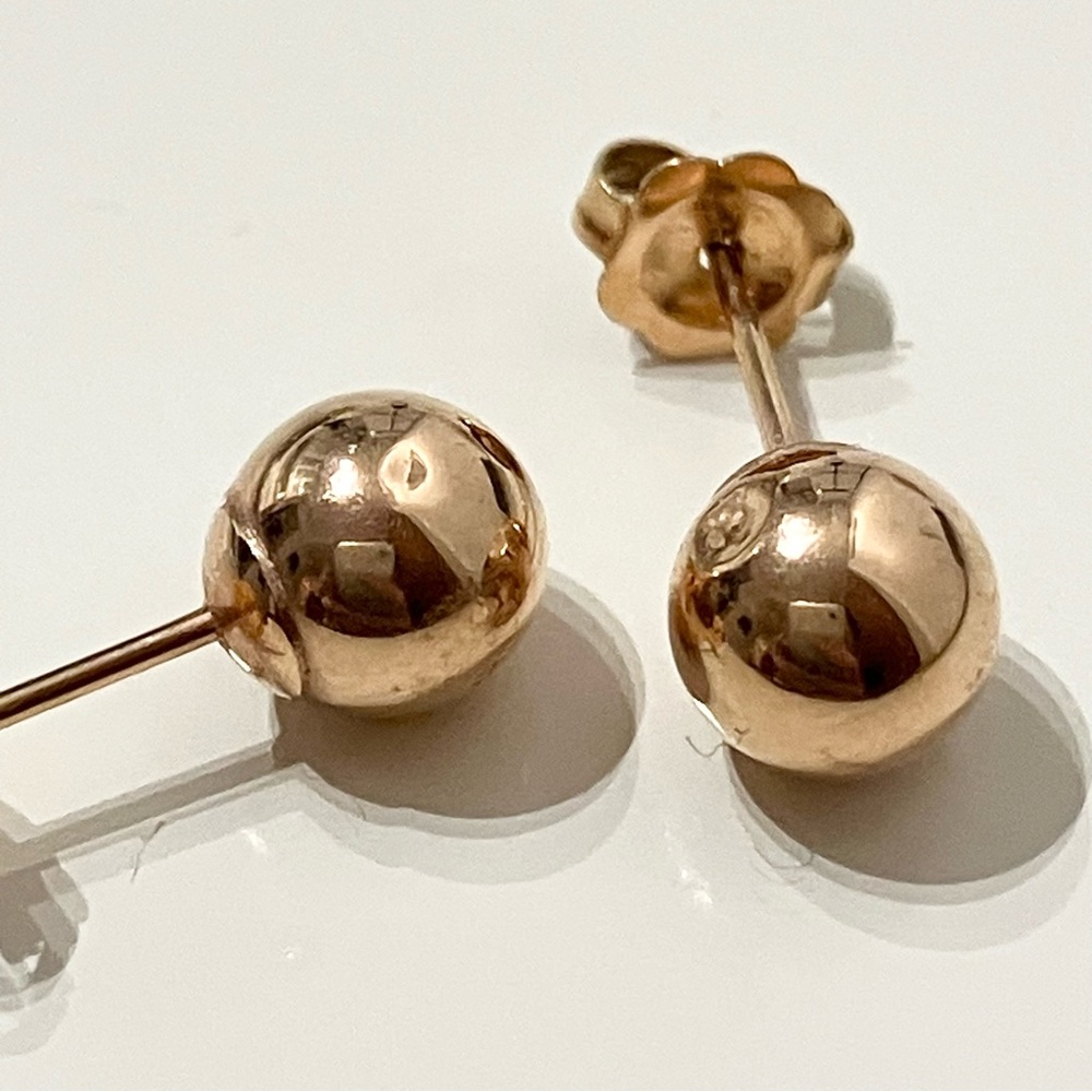 14K Rose Gold 6mm Ball Stud Earrings - Picture 5 of 5